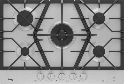  Beko 75cm gas hob stainless steel 5 burner front view