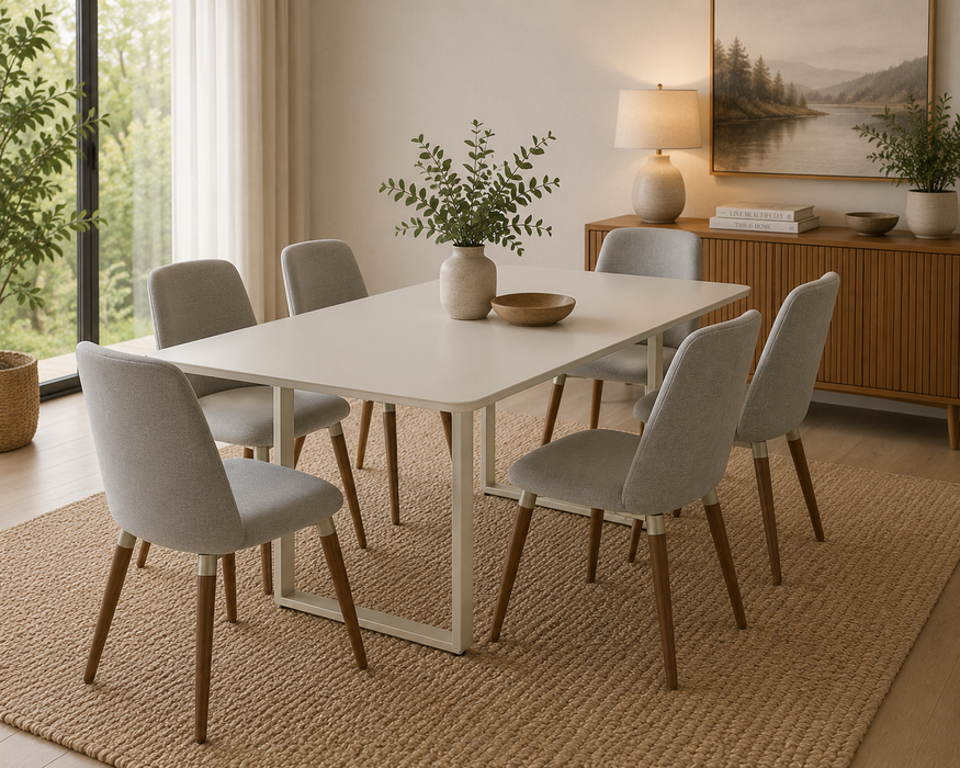 7PCE ARCADIA 1.8M DINING ROOM SUITE - WHITE/CHAMPAGNE PROV