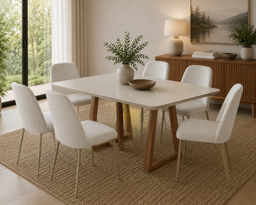 7PCE BENNETT 1.8M DINING ROOM SUITE - OFF WHITE/NATURAL PROV