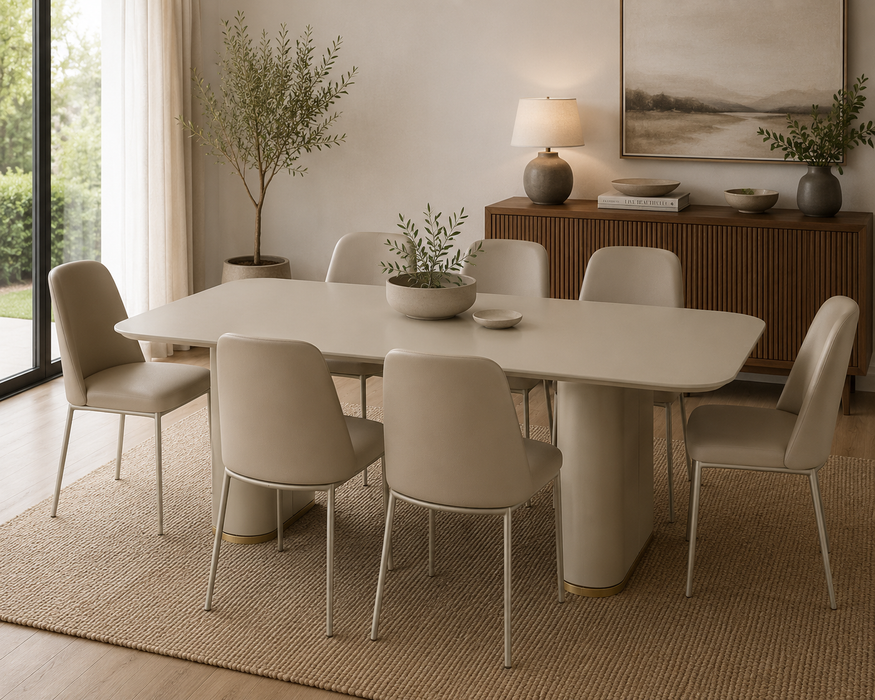 7PCE LINTZ 2.1M DINING ROOM SUITE - OFF WHITE/CHAMPAGNE PROV