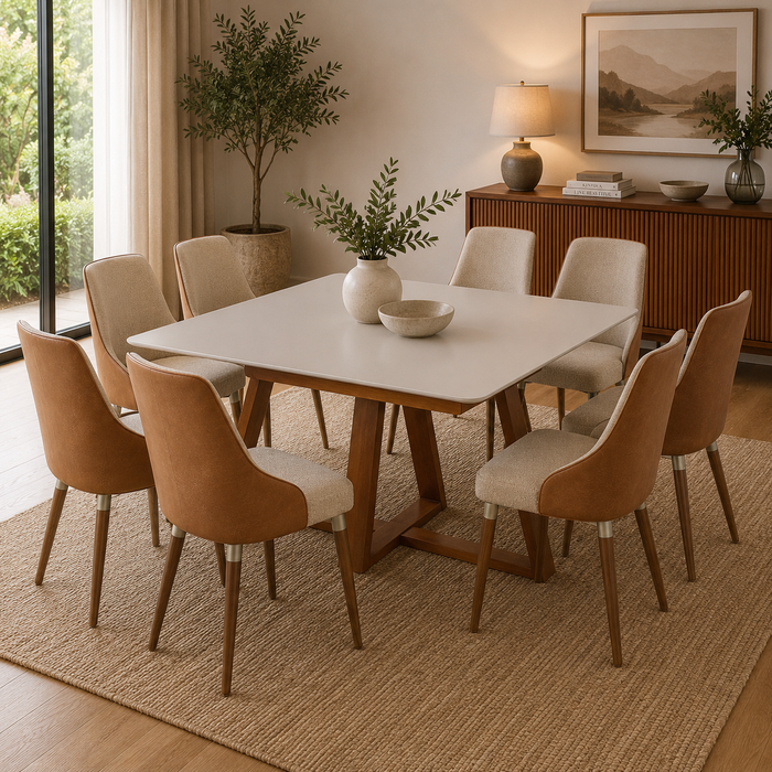 7PCE BENNETT 1.35 SQUARE DINING ROOM SUITE - OFF WHITE/NATUR PROV