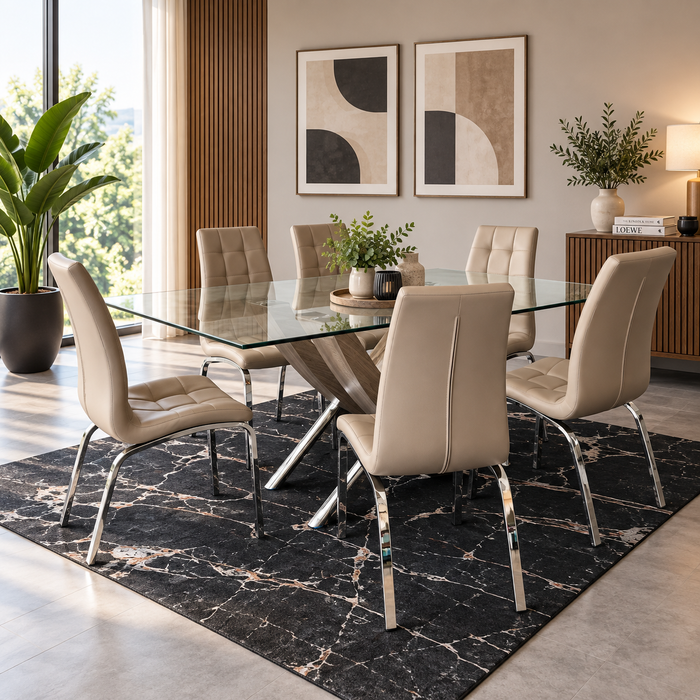 7PCE HARPER DINING ROOM SUITE - TAUPE CHAIRS FOUR