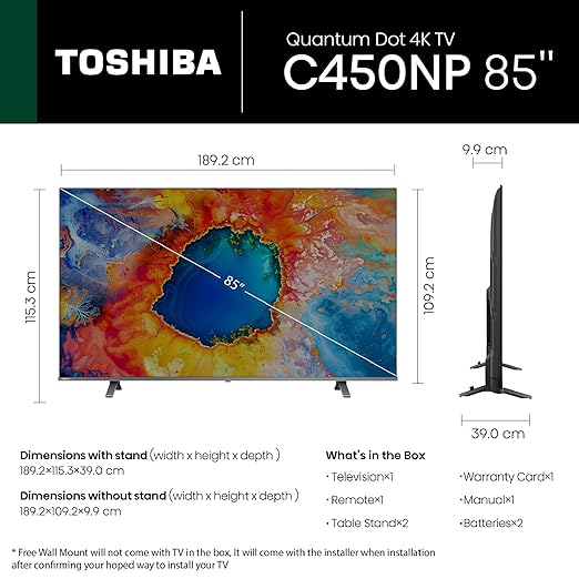 TOSHIBA 85" C450NP QLED 4K SMART TV TOSH