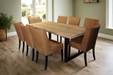 9PCE GIA D/R/S - 2.2M YARA + CHOBE F/L TAN CHAIRS