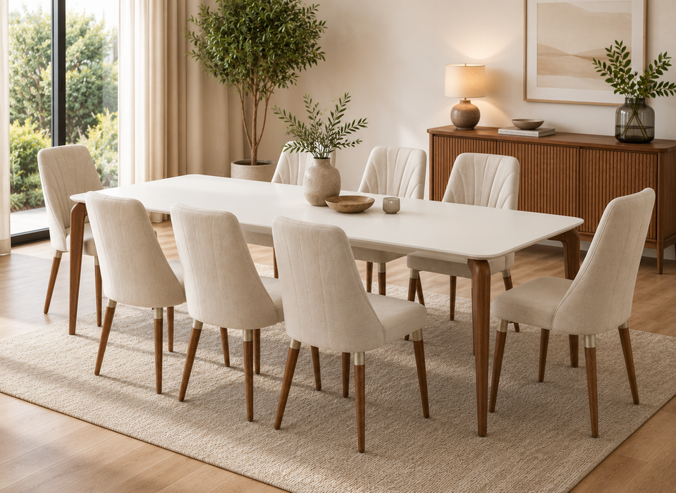 9PCE DONATELLA 2.2M DINING ROOM SUITE - OFF WHITE/NATURAL PROV