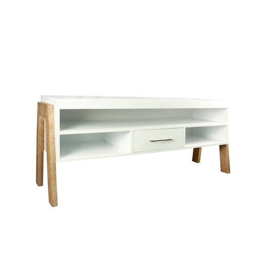 ATHENA TV STAND - WHITE/FLAKED OAK LINE