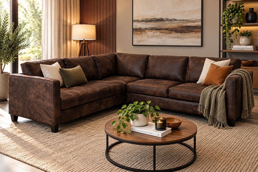 3PCE ASHTON CORNER LOUNGE SUITE - FULL LEATHER EVEREST CHOC ALPI