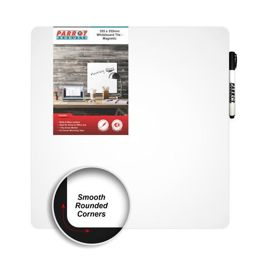 WHITEBOARD TILE MAGNETIC 355X355MM WHITE PARROT PRODUCTS