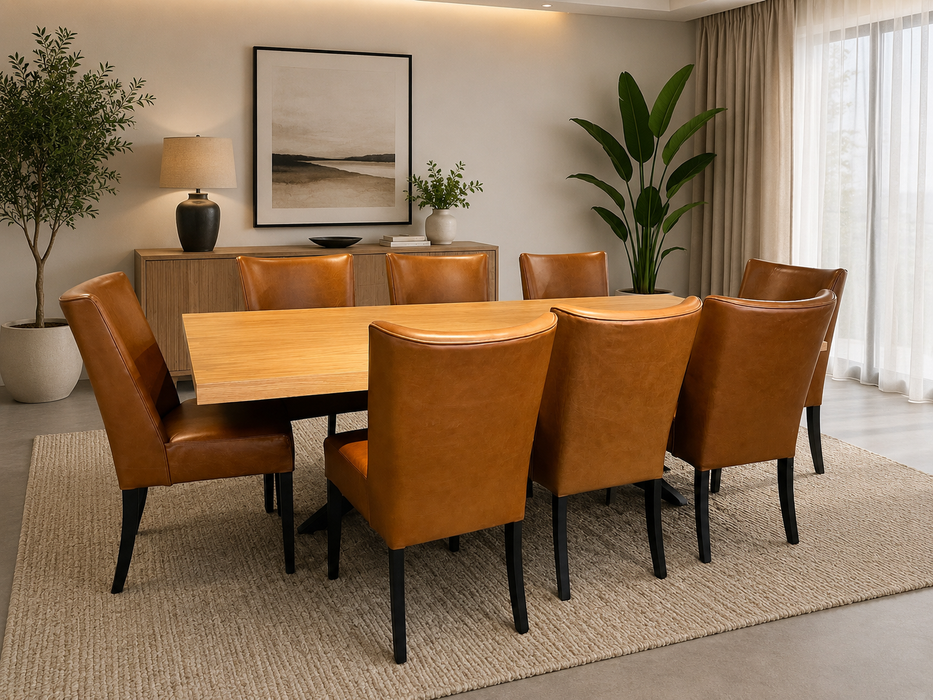 9PCE BETTY DINING ROOM SUITE - FULL LEATHER CHAIRS NICT