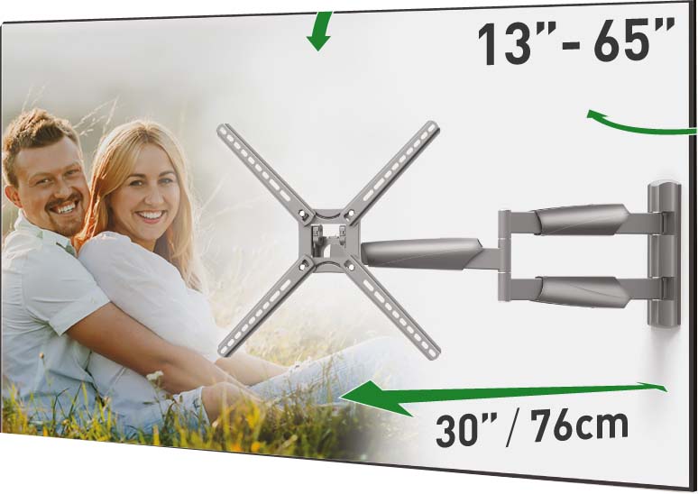 BARKAN FULL MOVEMENT XTRA LONG WALL MOUNT BRACKET 13" - 65" BARK