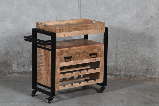 BROOKE DRINKS TROLLEY MANGO WOOD AND METAL FOUR CORNERS
