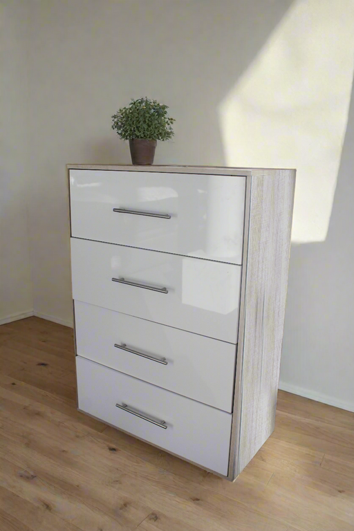 CHEST OF DRAWER OAK & GLOSS WHITE AESTHETIC FURNITURE AN