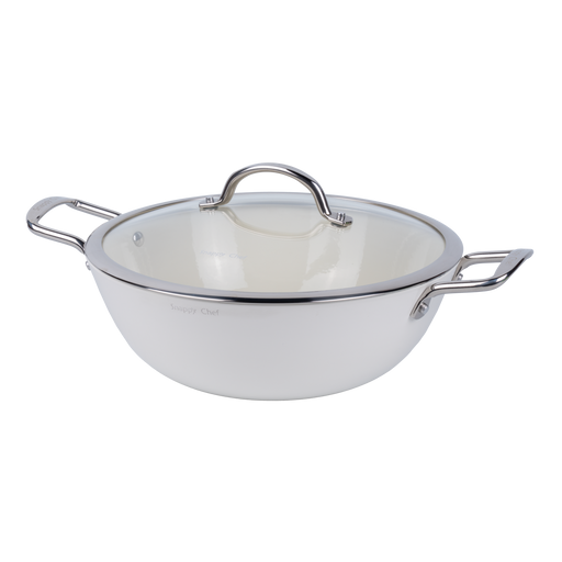 SNAPPY CHEF 30CM WHITE ROUND CASSEROLE SUPERLIGHT CAST IRON SNAP