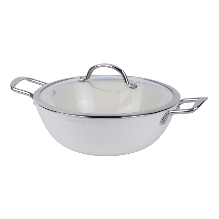 SNAPPY CHEF 30CM WHITE ROUND CASSEROLE SUPERLIGHT CAST IRON SNAP