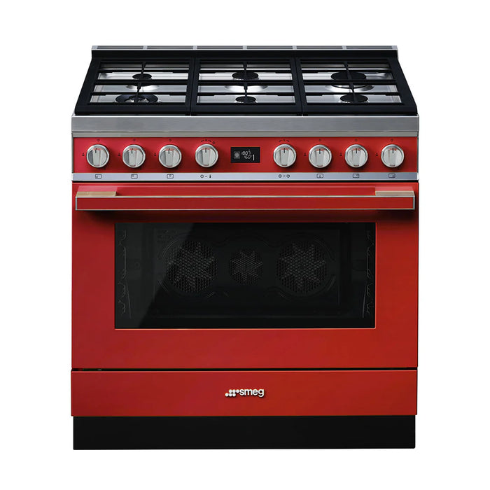 Smeg CPF9GPR 90cm Portofino red dual fuel stove