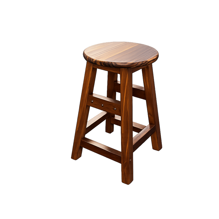 Wooden stool with a round seat on a white background