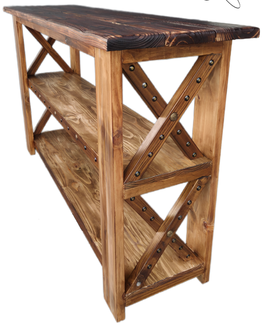 COUNTRY CONSOLE (DOUBLE CROSS, STUDS, WOOD BURNED TOP) STUD