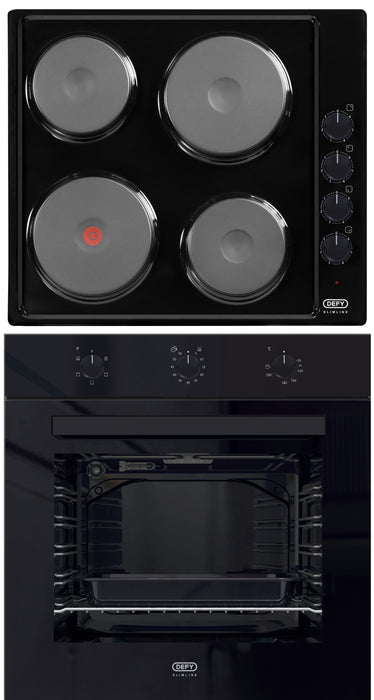 DEFY 60CM EYE LEVEL OVEN + SOLID PLATES BLACK