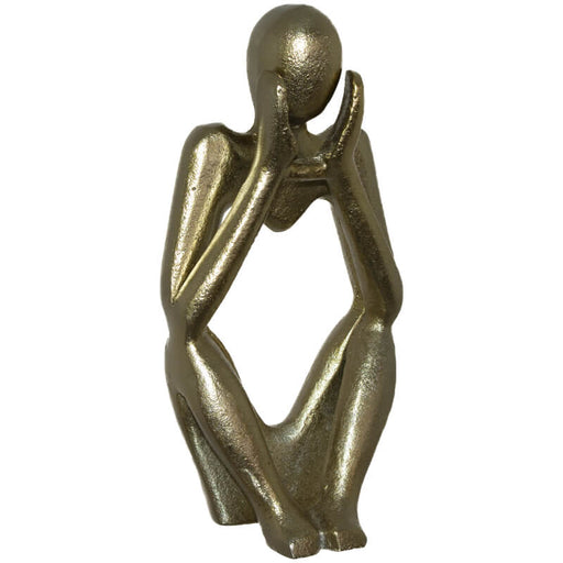 SITTING MAN SCULPTURE GOLD 21CM TRANS NATAL CUT GLASS
