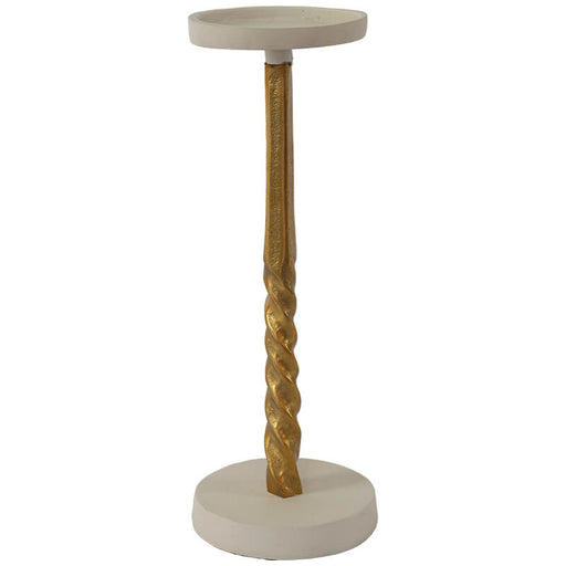 PILLAR CANDLE HOLDER GOLD/WHITE 31CM TRAN