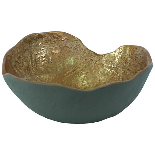 GOLD/GREEN DECOR BOWL 31X30X13CM TRANS NATAL CUT GLASS