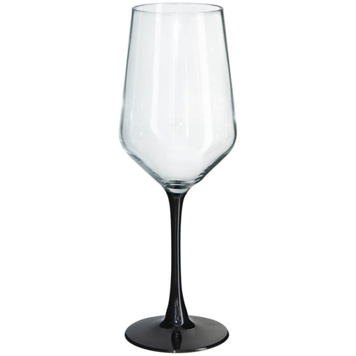LANU BLACK STEM WINE GLASS 350ML S/6 TRANS NATAL CUT GLASS