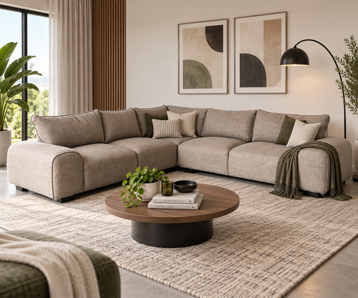 3PCE DUNE CORNER LOUNGE SUITE - BJORN CEMENT FABRIC EART