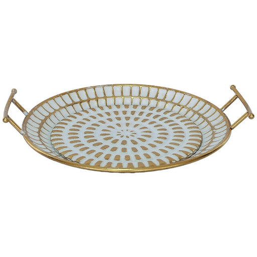 GOLD/WHITE HANDLED TRAY 48X42X49CM TRAN
