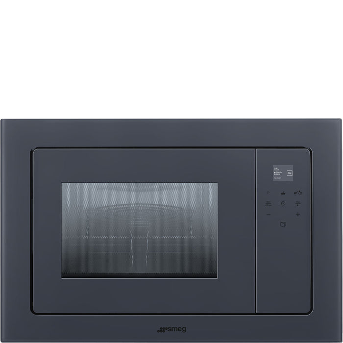 Smeg built in microwave black glass front view