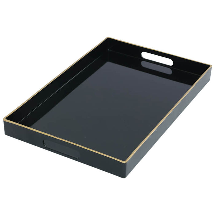 BLACK/GOLD RECT TRAY 40X26X4CM TRAN