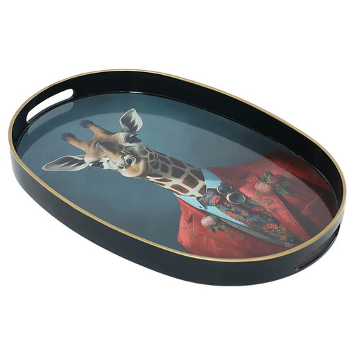 GIRAFFE OVAL TRAY 40X28X4CM TRAN