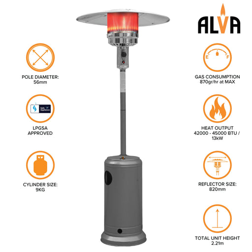 ALVA PATIO GAS HEATER SPLIT POLE POWDER COATED STINGRAY ACCESORY MANU