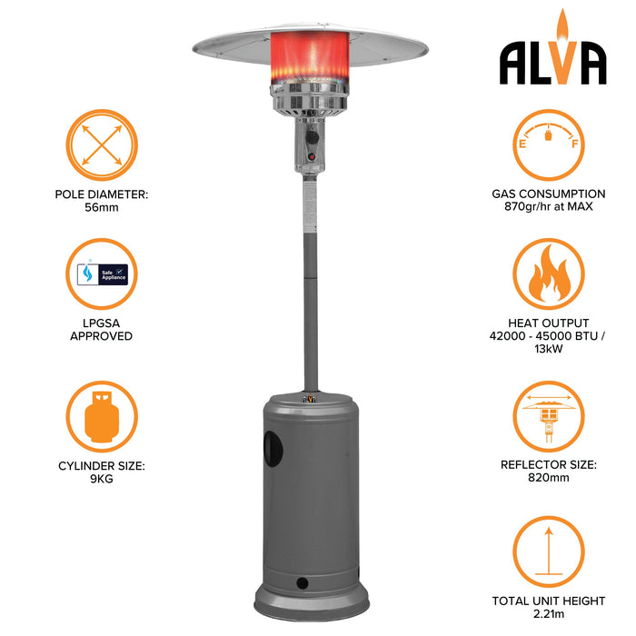 ALVA PATIO GAS HEATER SPLIT POLE POWDER COATED STINGRAY ACCESORY MANU