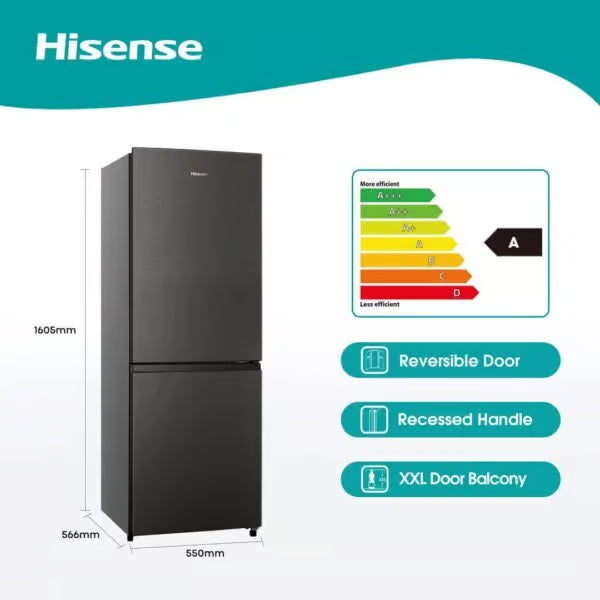 HISENSE 223L TITANIUM INOX COMBI FRIDGE HISE