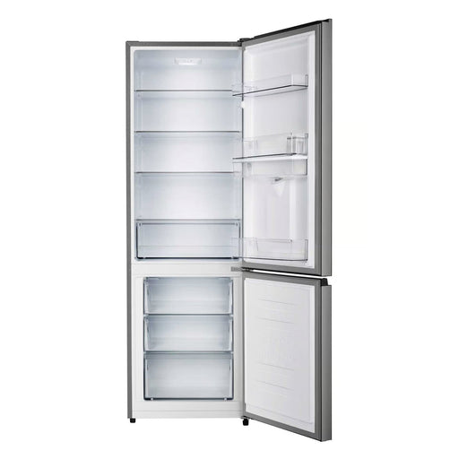 Hisense combi fridge with LED lighting and glass shelves