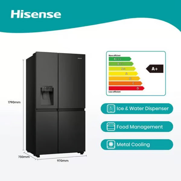 HISENSE 621L BLACK S/STEEL S/B/S FRIDGE HISE