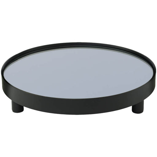 BLACK MIRROR TRAY 25CM DIA TRANS NATAL CUT GLASS