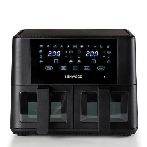 Black Kenwood air fryer with digital display on a white background