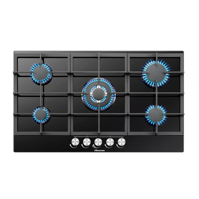 HISENSE HOB GAS,900MM, BLACK GLASS, 5 X BURNER HISE