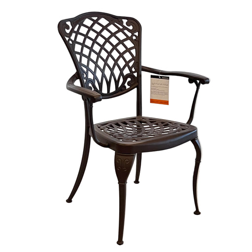 Black metal chair with lattice design on a white background