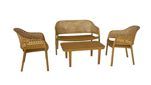 Wicker outdoor furniture set on a white backdrop