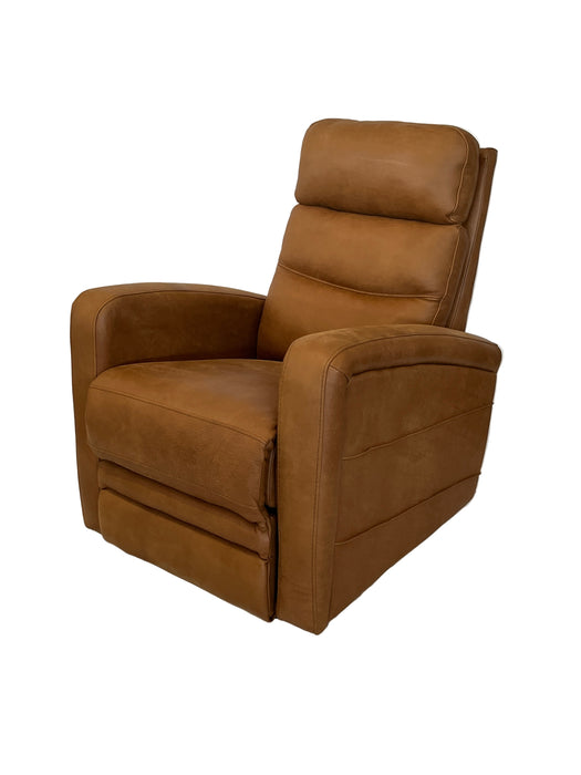 Brown leather armrest with cup holder on a white background