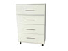 White dresser with five drawers against a plain background