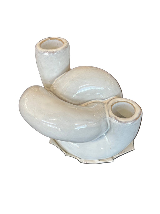 GLAZED WHITE CANDLE HOLDER TRAN