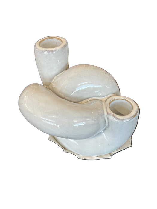 GLAZED WHITE CANDLE HOLDER TRAN