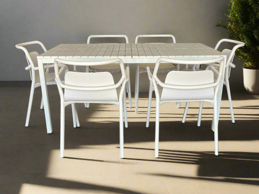 7PCE ALME OUTDOOR DINING SET WHITE FUYA