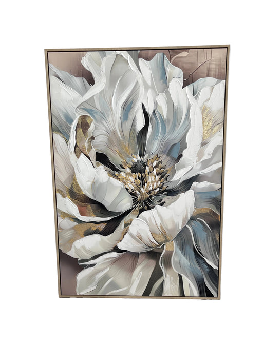 Abstract floral painting on a white fabric background