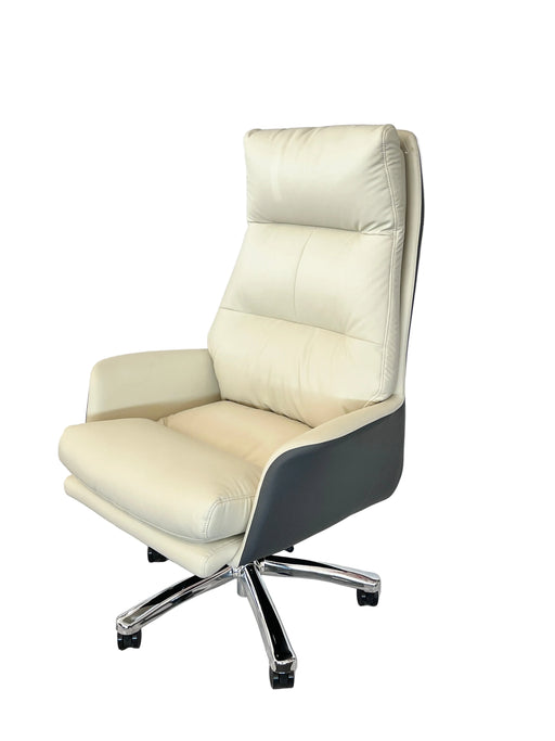 White office chair with black armrests on a white background