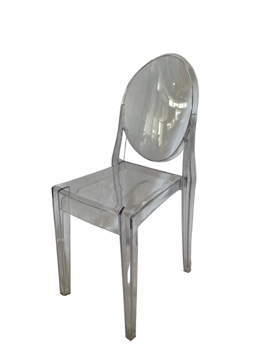 Clear plastic chair on a white background