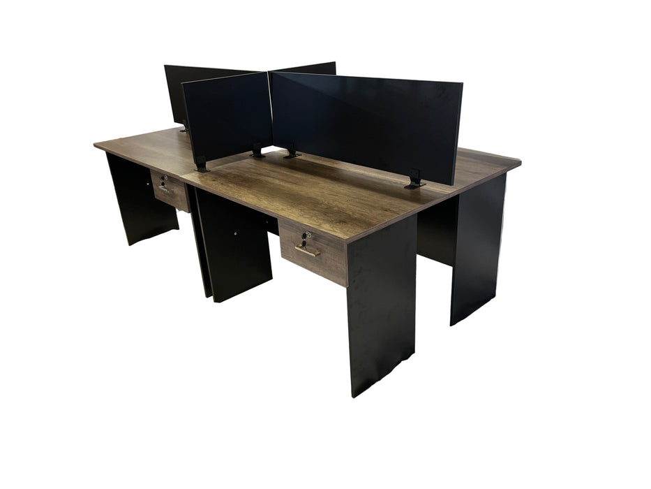 Desk with partition screens on a white backdrop